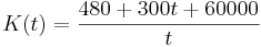 K(t)=\frac{ 480+300t+ 60000}{t}