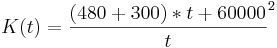 K(t)=\frac{ (480+300)*t+ 60000}t^2