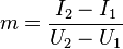  m=\frac{I_{2}-I_{1}}{U_{2}-U_{1}}