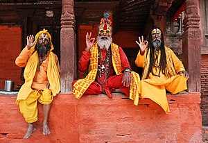 Three saddhus at Kathmandu Durbar Square.jpg